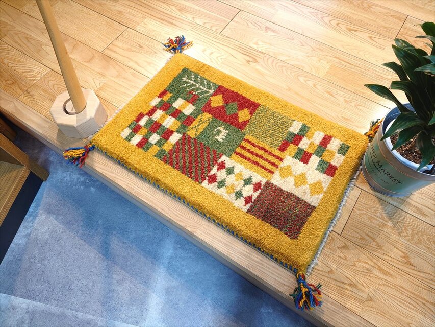 ペルシャ　ギャッベ　マット ペルシャ ギャッベ 玄関マット大 125x83cm グレー ベージュ 生命