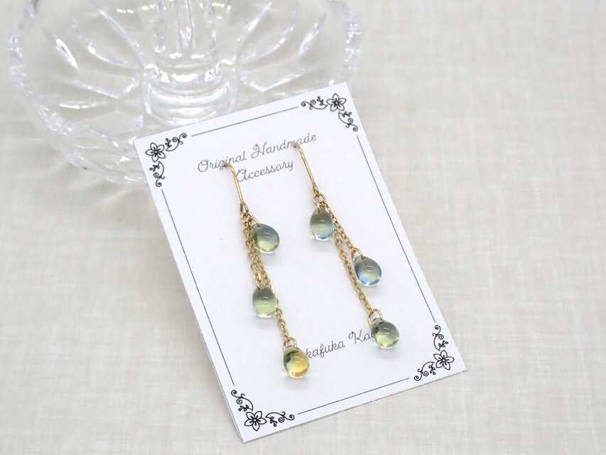 しずくビーズピアス／イヤリング【ミックスオレンジブルー】