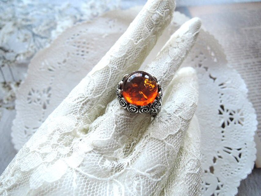 1407）天然琥珀バルティックアンバーラウンドカボション14mm