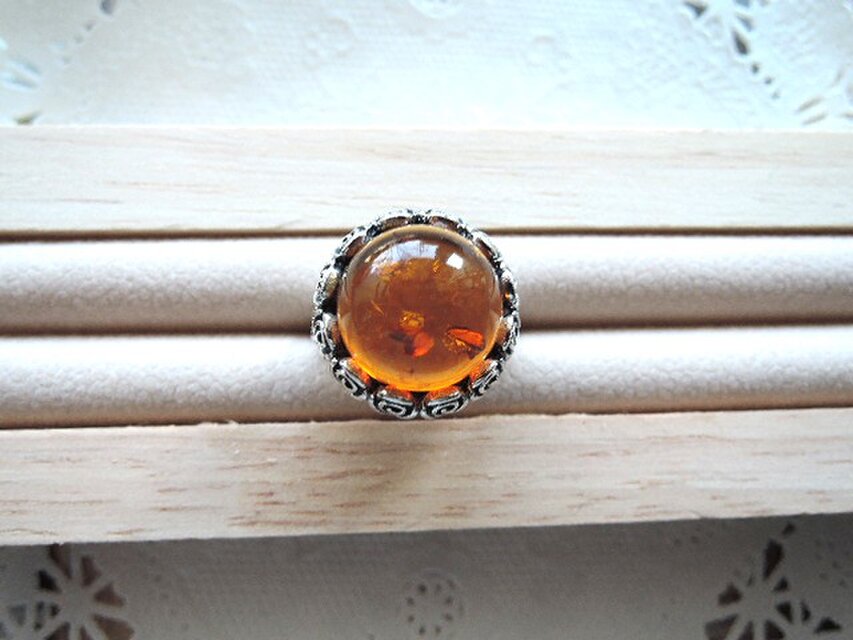 1407）天然琥珀バルティックアンバーラウンドカボション14mmローズ