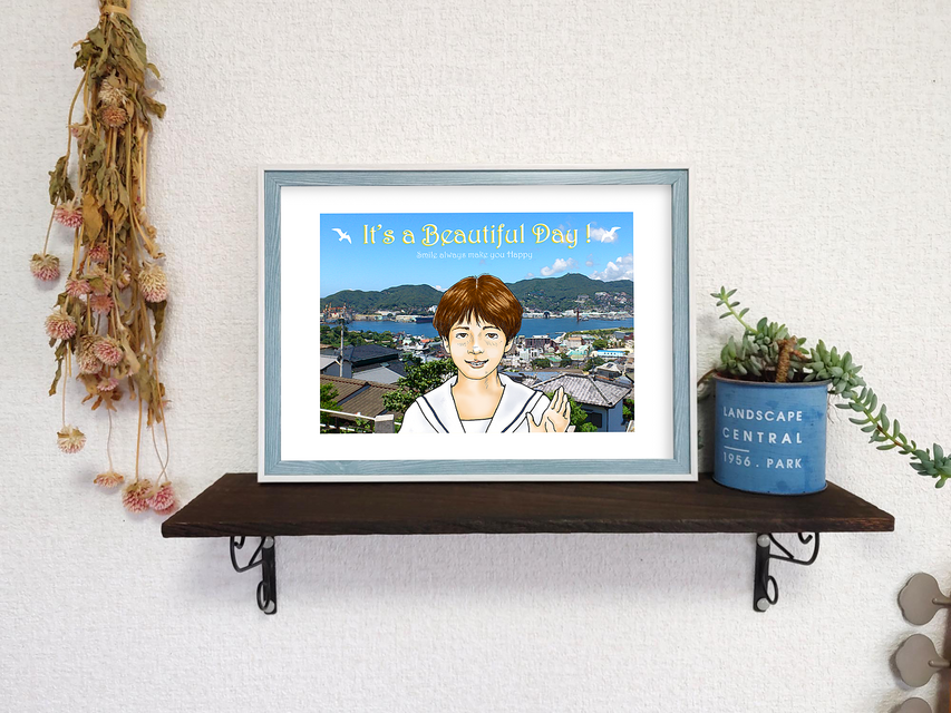 フレーム付き/アートポスター/そのままプレゼントに/すぐ飾れる/長崎港/笑顔/A4/風情/情景/観光/旅/帰省/快晴