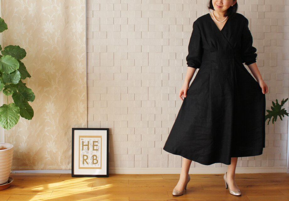 【ご予約】リネン　セレモニードレス　ブラック　ヨーロッパリネン黒