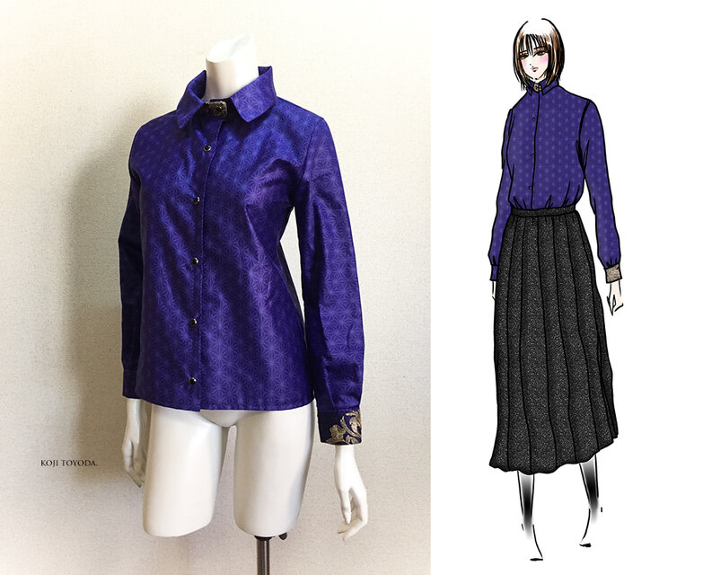 【1点もの・デザイン画付き】国産ブランド朱子織り生地ブラウス（KOJI TOYODA）