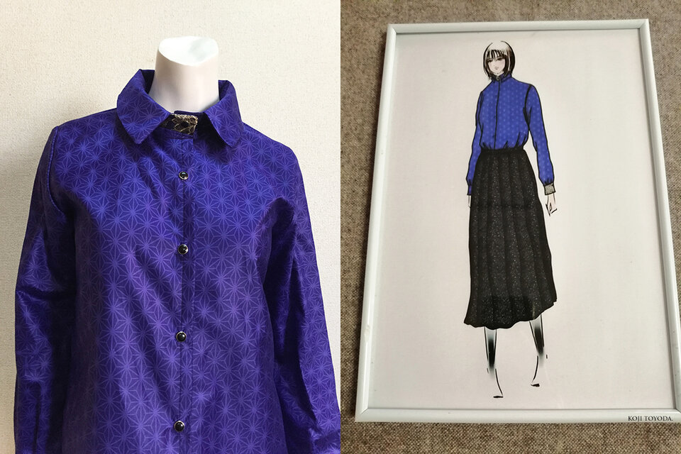 1点もの・デザイン画付き】国産ブランド朱子織り生地ブラウス（KOJI  