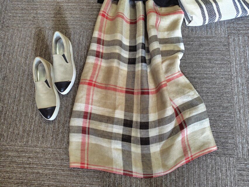ハンドメイドギャザースカート　リネン混ギンガムチェック ハンドメイドギャザースカート リネン混ギンガムチェック