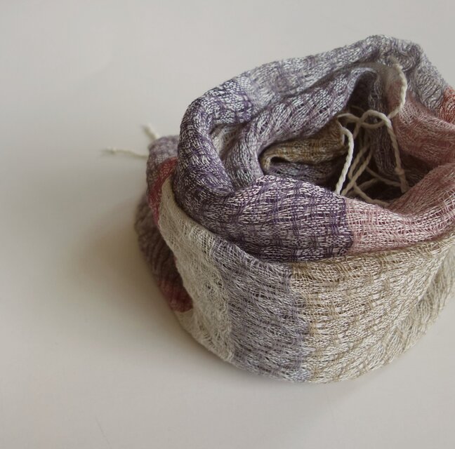 ☆七夕フェア☆手織りリネンシルクンストール・・ボーダー