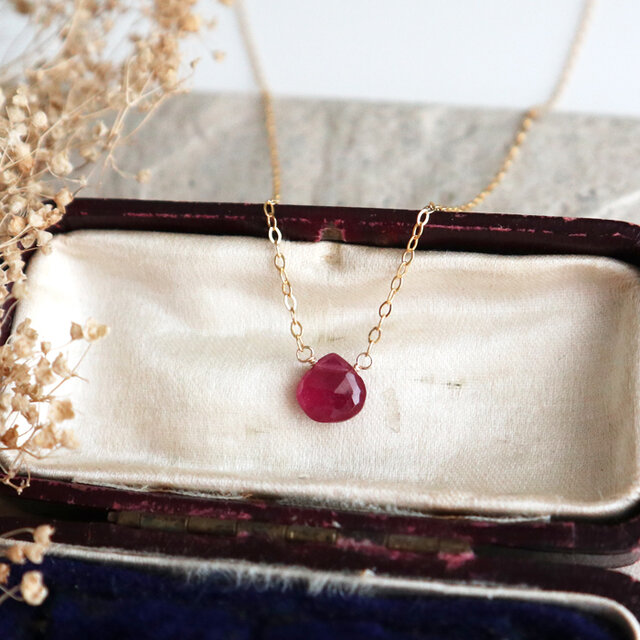 【14kgf】ルビーのマロンカットネックレス＊7月誕生石