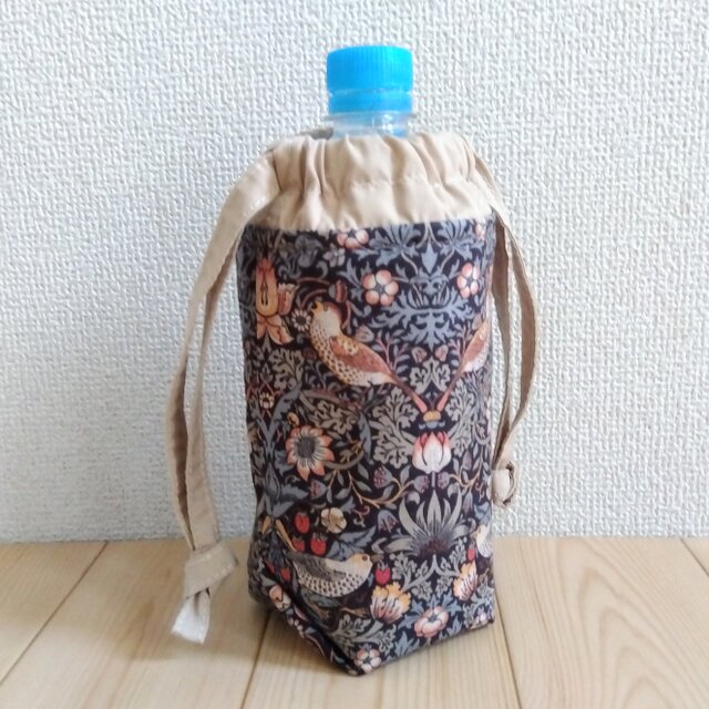 ウィリアムモリス　保温・保冷！！洗える　ペットボトルカバー　　いちご泥棒　チャコール　　298