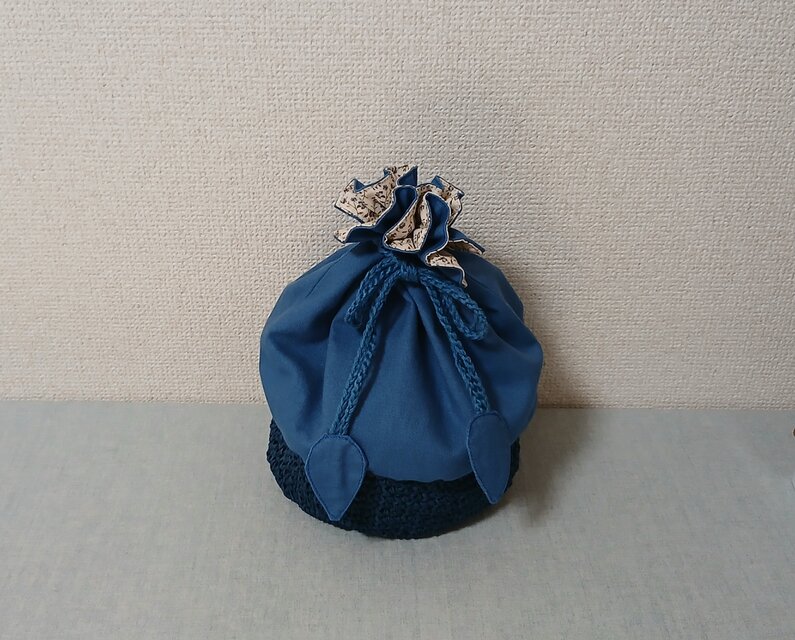 【特別限定価格】リバーシブルのGIMA×綿麻キャンバスの巾着バッグ（ネイビーブルー系)