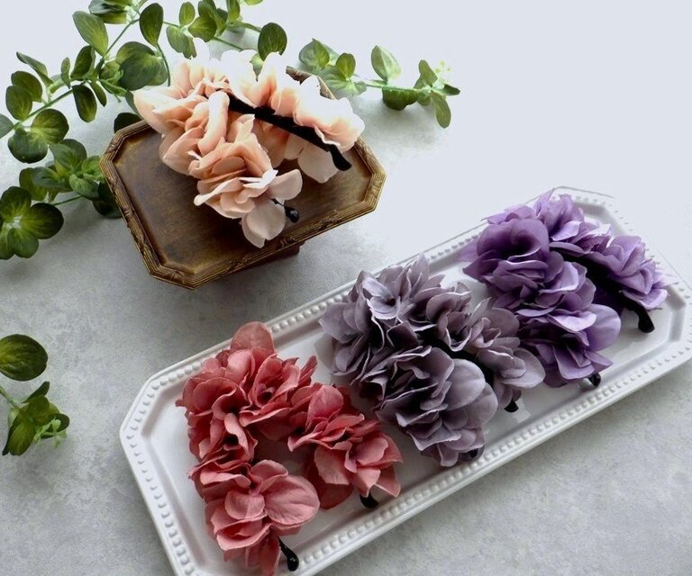 大きな花びら 紫陽花 バナナクリップ □ SHABBY 4色展開 □ パープル