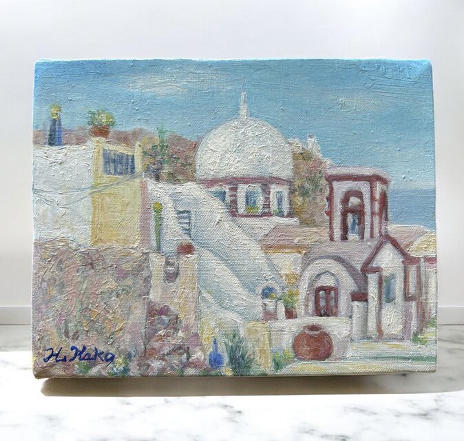 白い村を行く（油絵0号、ギリシャ、サントリーニ島、原画） | iichi