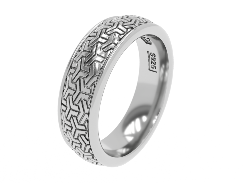 ハンドメイドのシルバーリング  Moyou (模様) Mitsu Kikkou ( 三つ亀甲 )