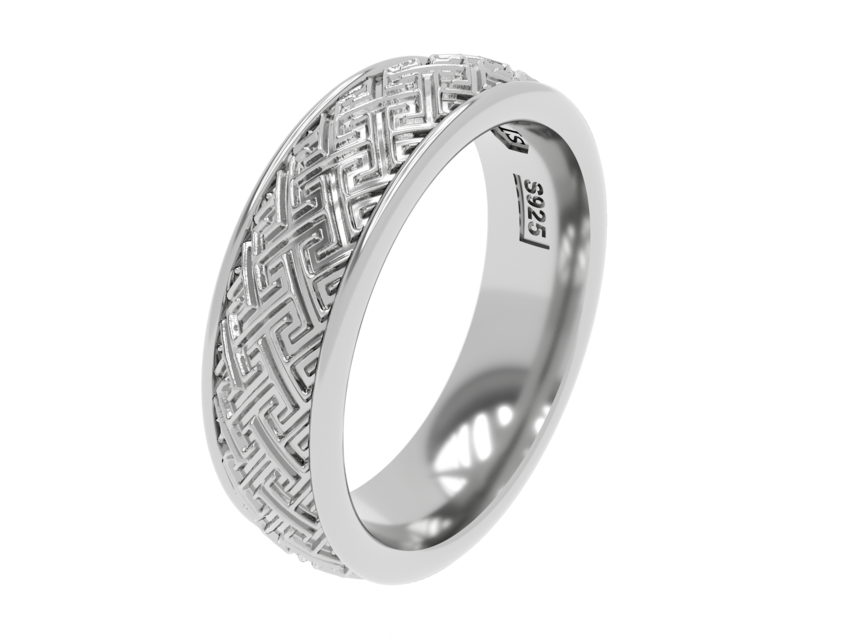 ハンドメイドのシルバーリング Moyou (模様) Sayagata (紗綾形)