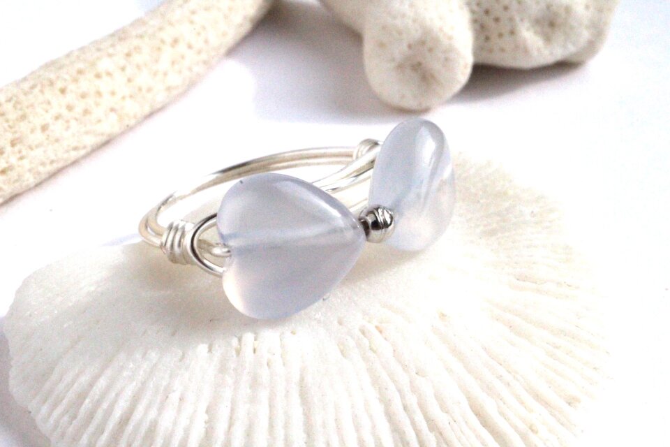 天然色ブルーカルセドニ―　Ribbon　Wire　Ring