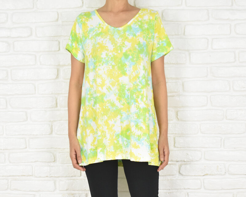 夏の新作！ムラ染めストレッチVネックTシャツ　＜イエロー＞