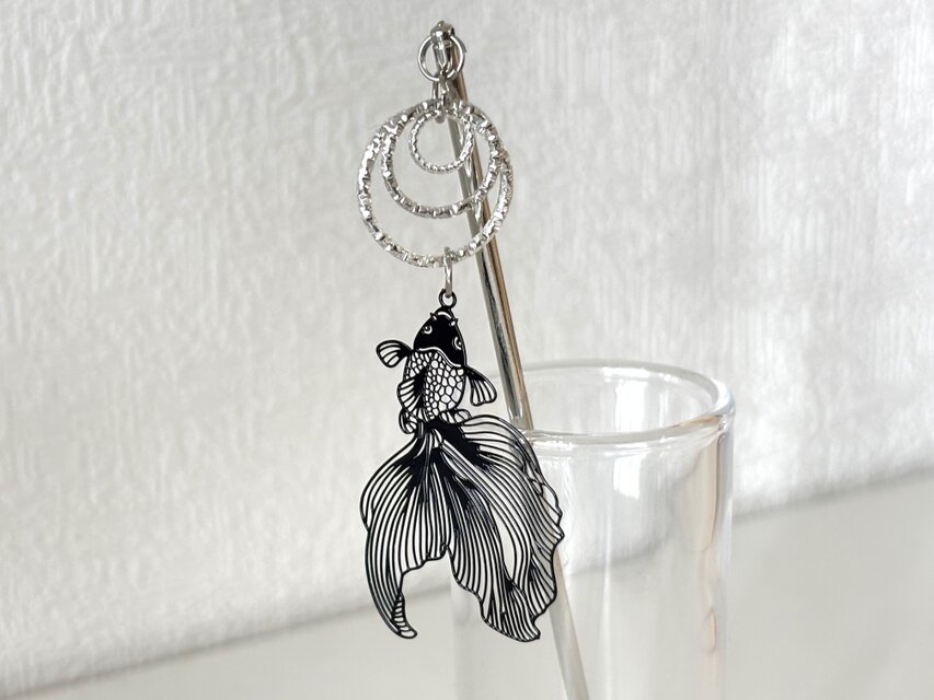 柄杓金魚 一本簪 銀かんざし シルバーかんざし