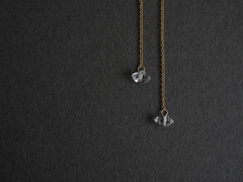 ハーキマーダイヤモンド ｜14kgf アメリカンチェーンピアス 最上級ハーキマーダイヤモンド 一粒 華奢ピアス