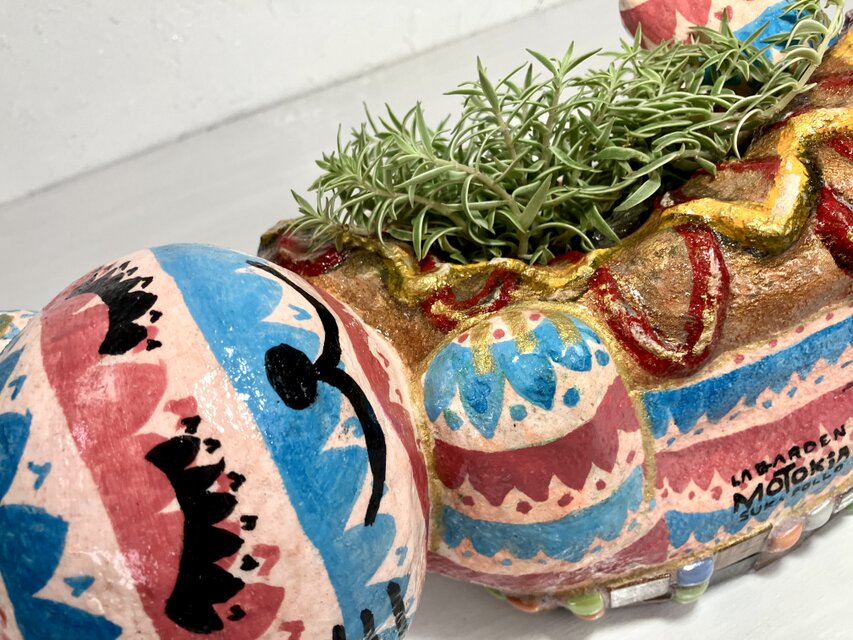 植木鉢　セメント　ソーセージと猫形プランターオブジェ手作り