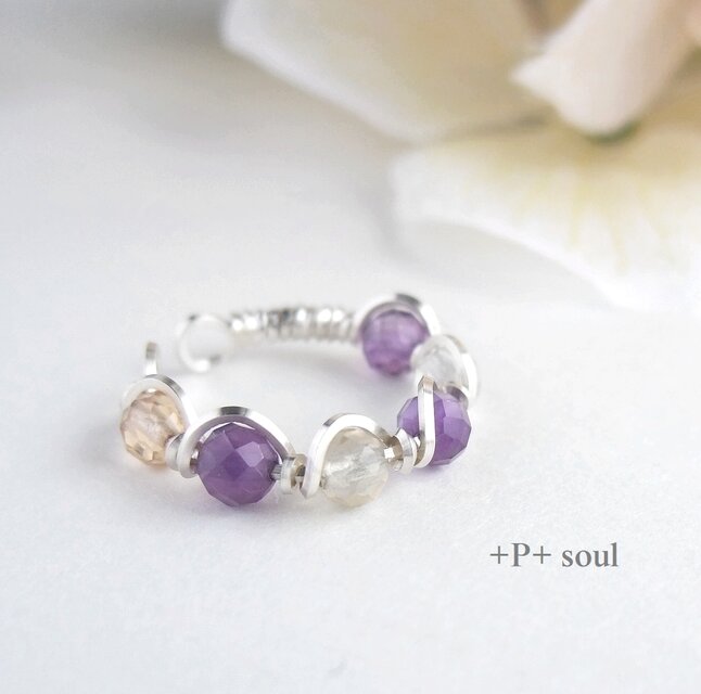 silver925 アメジストシトリンsv-ringイヤーカフ(片耳) 【AC-598EC】