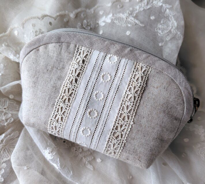 アンティークレース*リネン*ポーチ*m