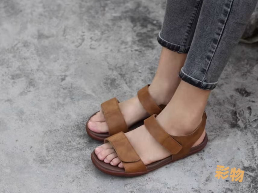 【受注製作】サンダルシューズ マジックテープ 軽い 手製牛革レザー RK90