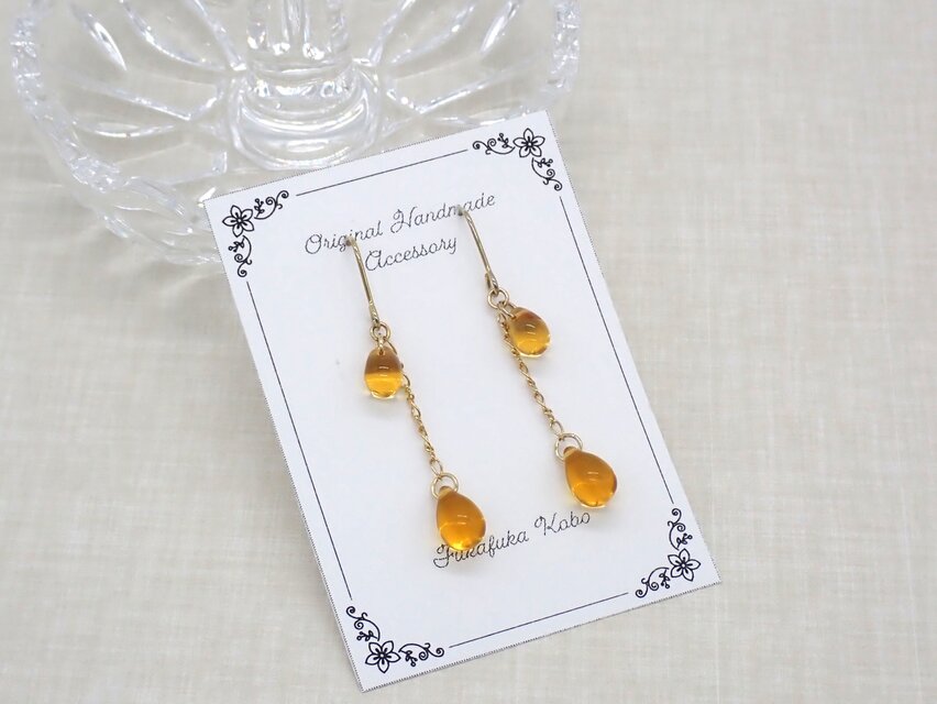 しずくビーズピアス／イヤリング【トパーズ】