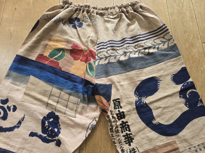 着物リメイク 手作り 柿渋染め 手ぬぐい パッチワーク パンツ | iichi