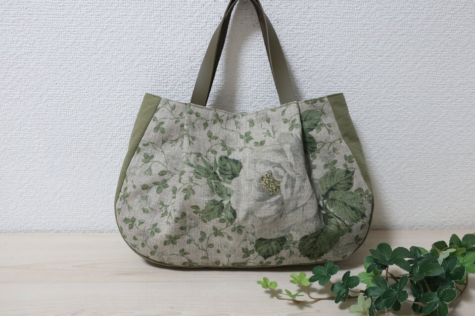 花柄リネン＆帆布トートバック
