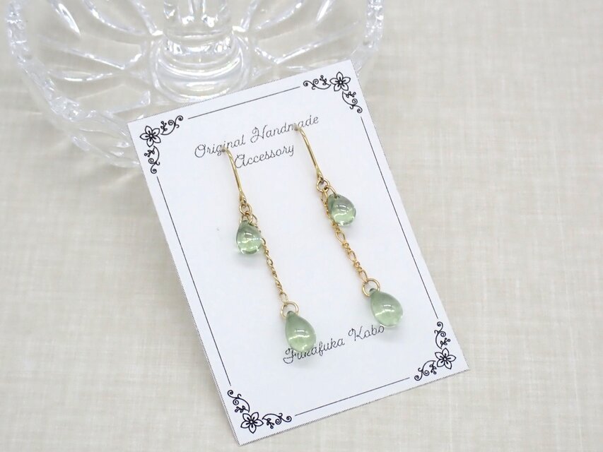 しずくビーズピアス／イヤリング【オリーブラスター①】