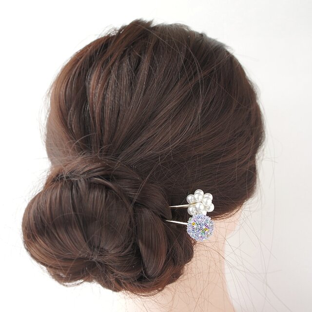 玉かんざし二本セット 「 パステルパープル 」 紫色 夏 普段使い 浴衣 着物 つまみ細工 一本軸簪 ヘアスティック ラッピング