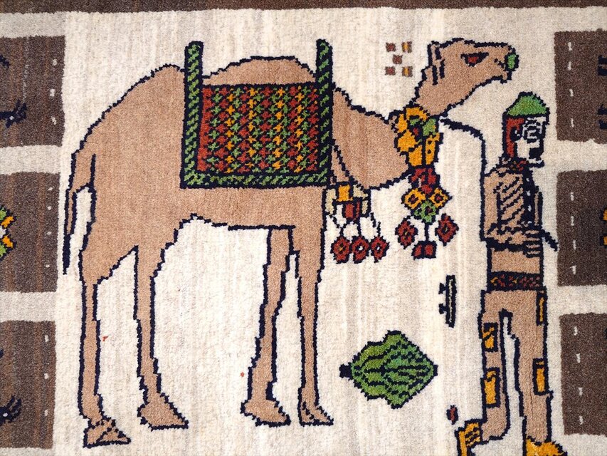 美術品　ペルシャキリム　新品 iichi限定目玉】ペルシャ ギャッベ アマレバフト ラグ 128x82㎝ キリム