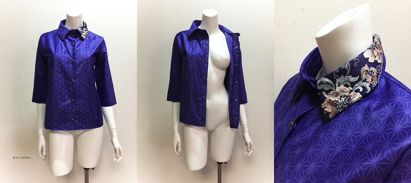 1点もの・デザイン画付き】国産ブランド朱子織り生地ブラウス（KOJI  