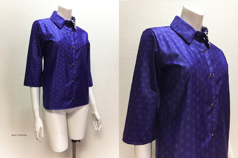 1点もの・デザイン画付き】国産ブランド朱子織り生地ブラウス（KOJI  