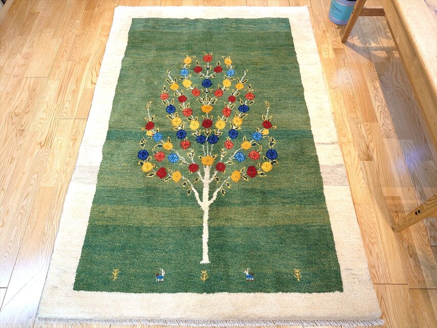 ペルシャ ギャッベ リビング 168x120㎝ ザクロの木 緑色