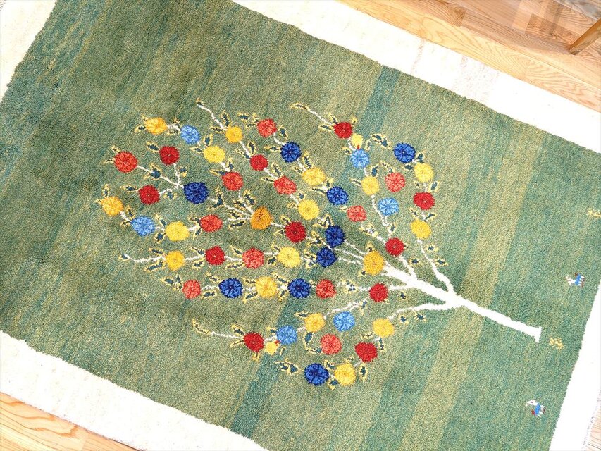 ペルシャ ギャッベ リビング 168x120㎝ ザクロの木 緑色