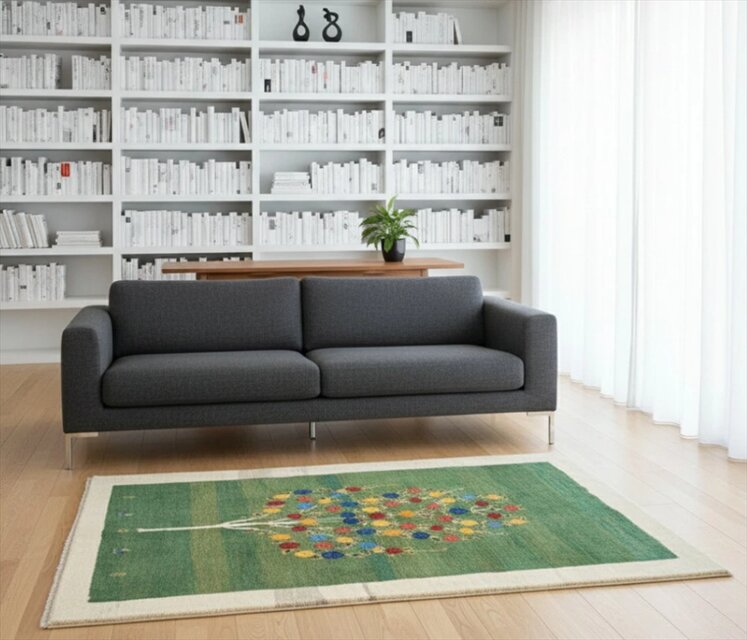 ペルシャ ギャッベ　リビング　168x120㎝　ザクロの木　緑色　アイボリー RJ13494