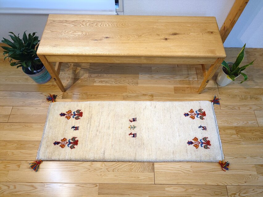 11/9迄iichi限定目玉】ペルシャ　ギャッベ ミニランナー　ラグ　122x44cm　花 アイボリー　RJ15077