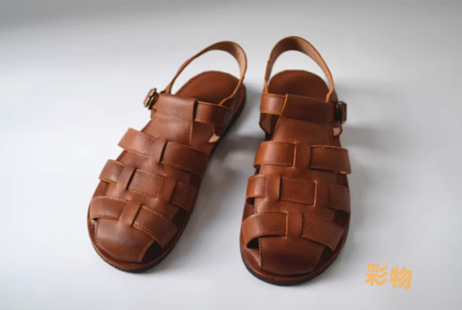 【受注製作】メンズサンダルシューズ   編み込み 透かし サイドスルー 手製牛革レザー LK030