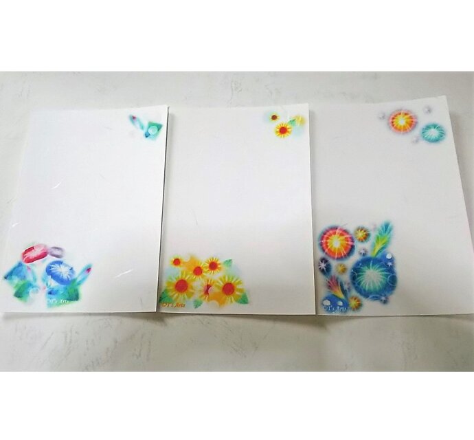 選べる暑中お見舞いⒷ 3枚セット(和紙はがき)　朝顔・ひまわり・花火のイラスト　 パステルアート