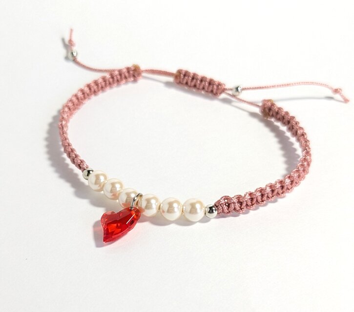 パール✕ハートブレスレット＜レッド＞