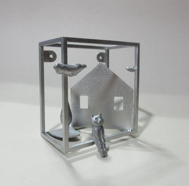 　壁掛けオブジェ「ネコと家Ⅰ」