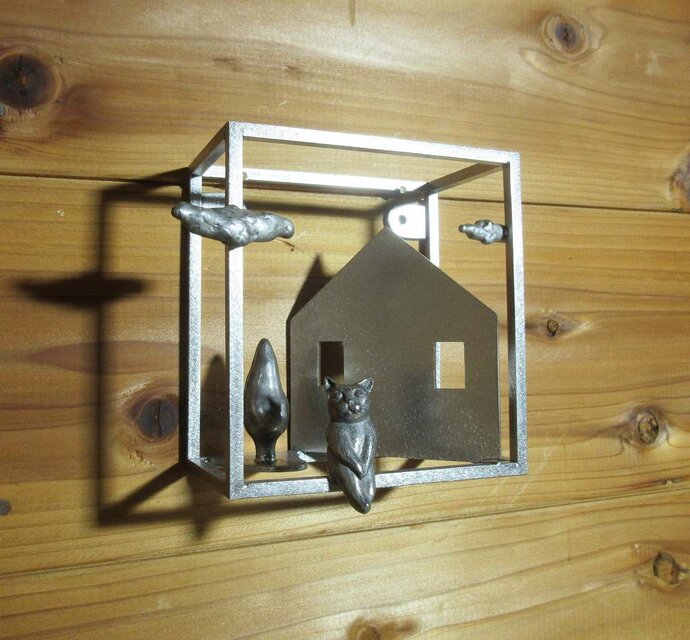 　壁掛けオブジェ「ネコと家Ⅱ」
