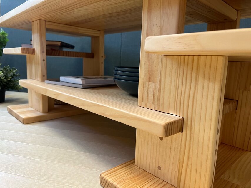 送料無料】 ローテーブル 木組みたっぷり収納 120cm 45cm パイン