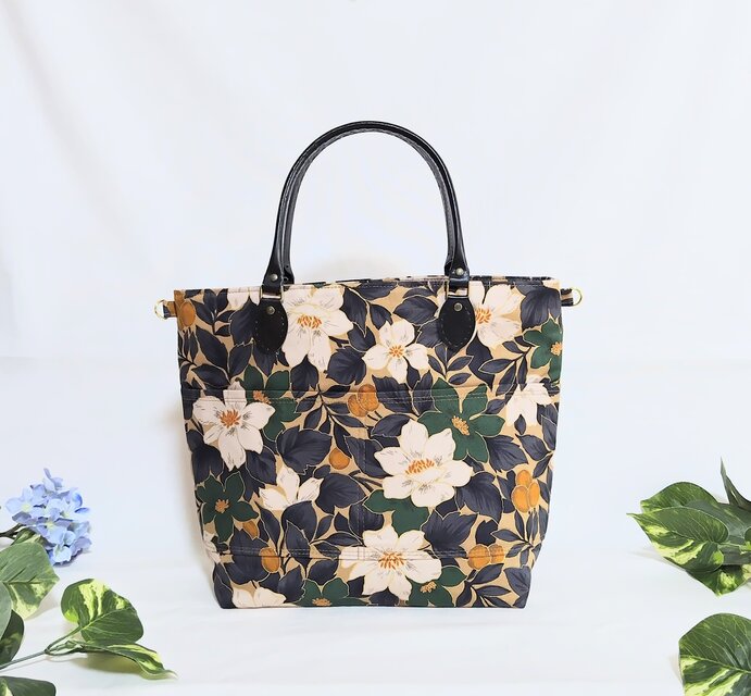 Midori Obi Arts花柄和装用バッグ 紺色 大きめ 日本製] 召しませ花 和装バッグ バレリーヌ ターコイズブルー 水色
