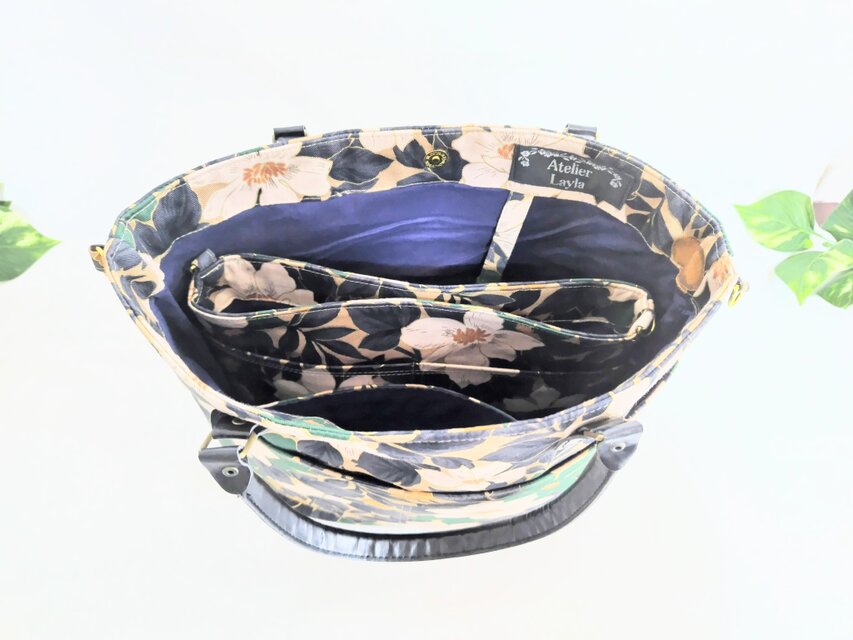 Midori Obi Arts花柄和装用バッグ 紺色 大きめ 日本製] 召しませ花 和装バッグ バレリーヌ ターコイズブルー 水色