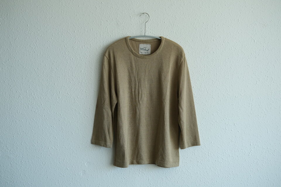 【new】リネンニット　7分袖プルオーバー（白茶）レディースMサイズ