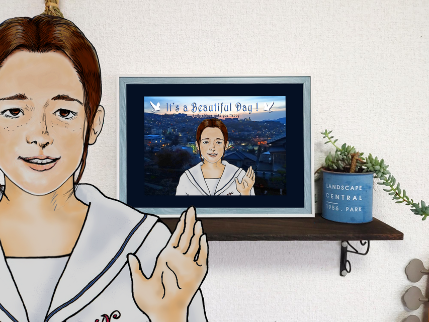 フレーム付き/アートポスター/そのままプレゼントに/すぐ飾れる/長崎の街/笑顔/A4/風情/情景/観光/旅/帰省/夜景