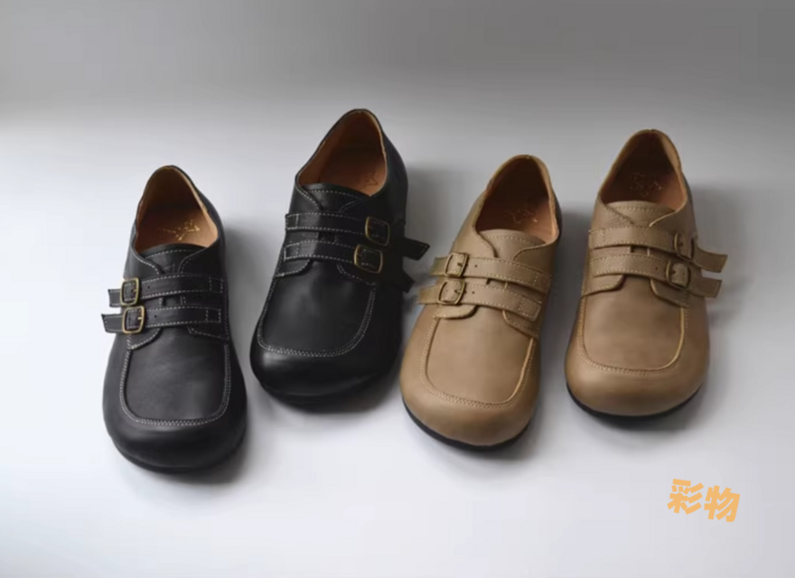 【受注製作】ベルト付きシューズ レトロ風な靴 手製牛革レザー BR55