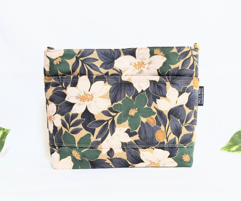 和モダンの花 2Wayバッグインバッグ(グリーン）