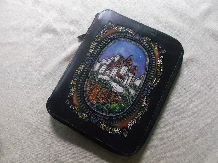 レザーブックカバー　ラウンドファスナータイプ　単行本サイズ　